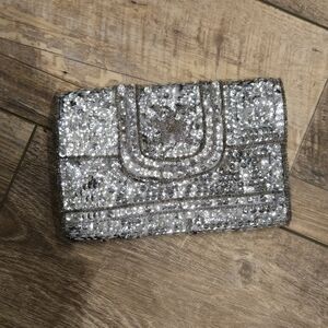 VINTAGE Silver Sequin Evening Clutch By Hato Hasi 1980's.